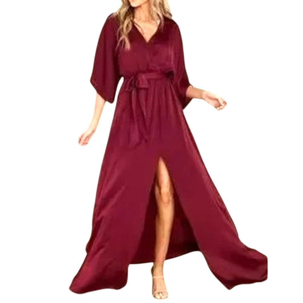 Aakaa Elegant Burgundy Maxi Wrap Dress Semi Formal Size XL